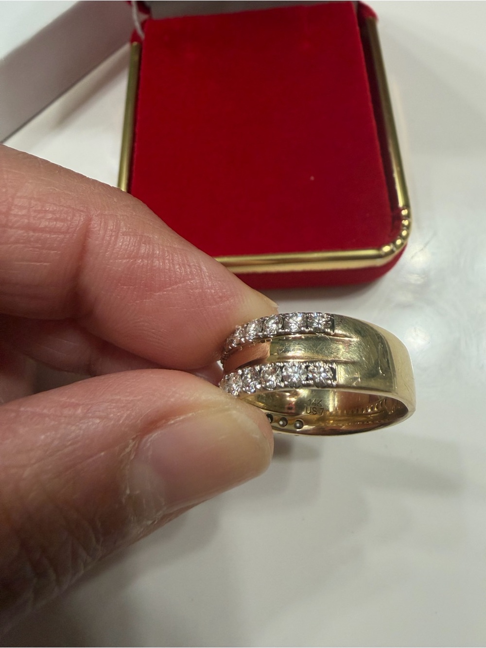 Real natural diamond 14k yellow gold wedding band 1.28 ct layered ring VS2 I - Picture 5 of 10